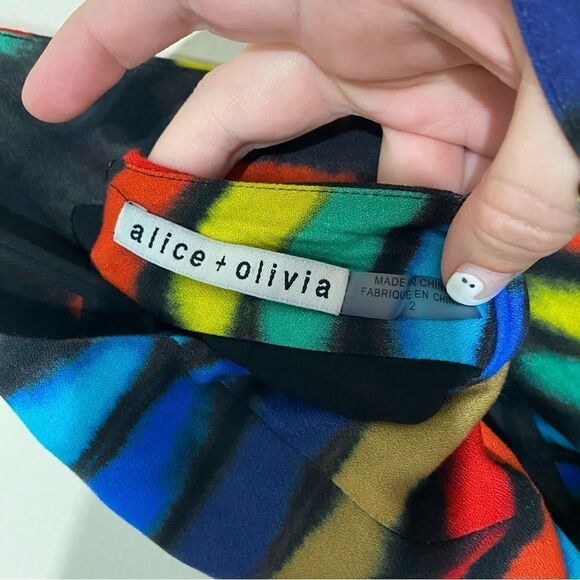 Alice + Olivia Alves Rainbow Black Tie Dye Cross Back A-Line Mini Dress SIZE 2 - Picture 6 of 6